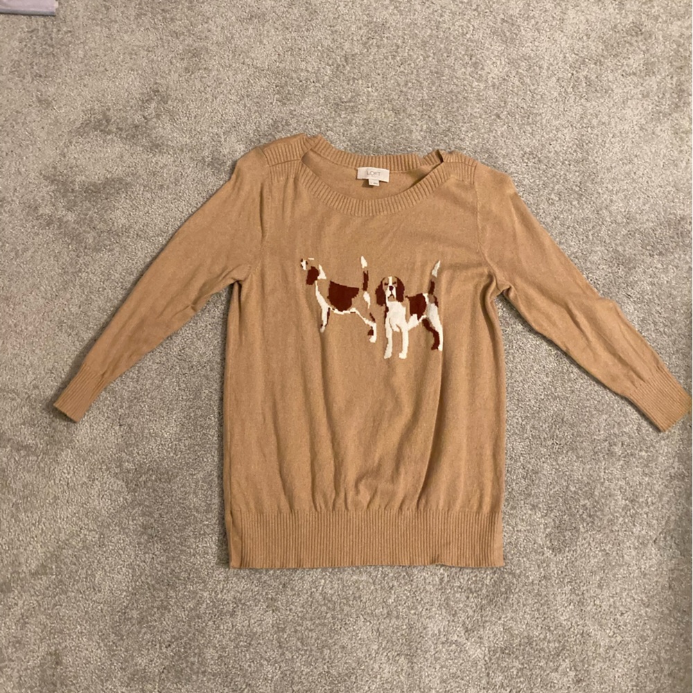 LOFT Tan Sweater with Dog Design